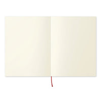 Open notebook with blank pages on a white background